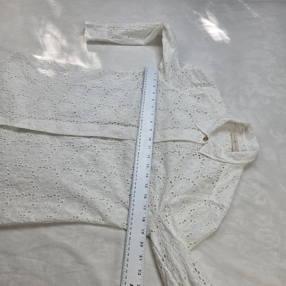 TORY BURCH White Eyelet Cotton‎ Hidden Placket Shirt Size XS